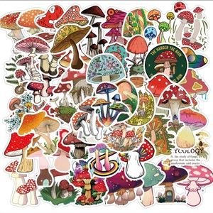50 Pcs Waterproof Aesthetic Cartoon Mushroom Vinyl Stickers Bundle Set